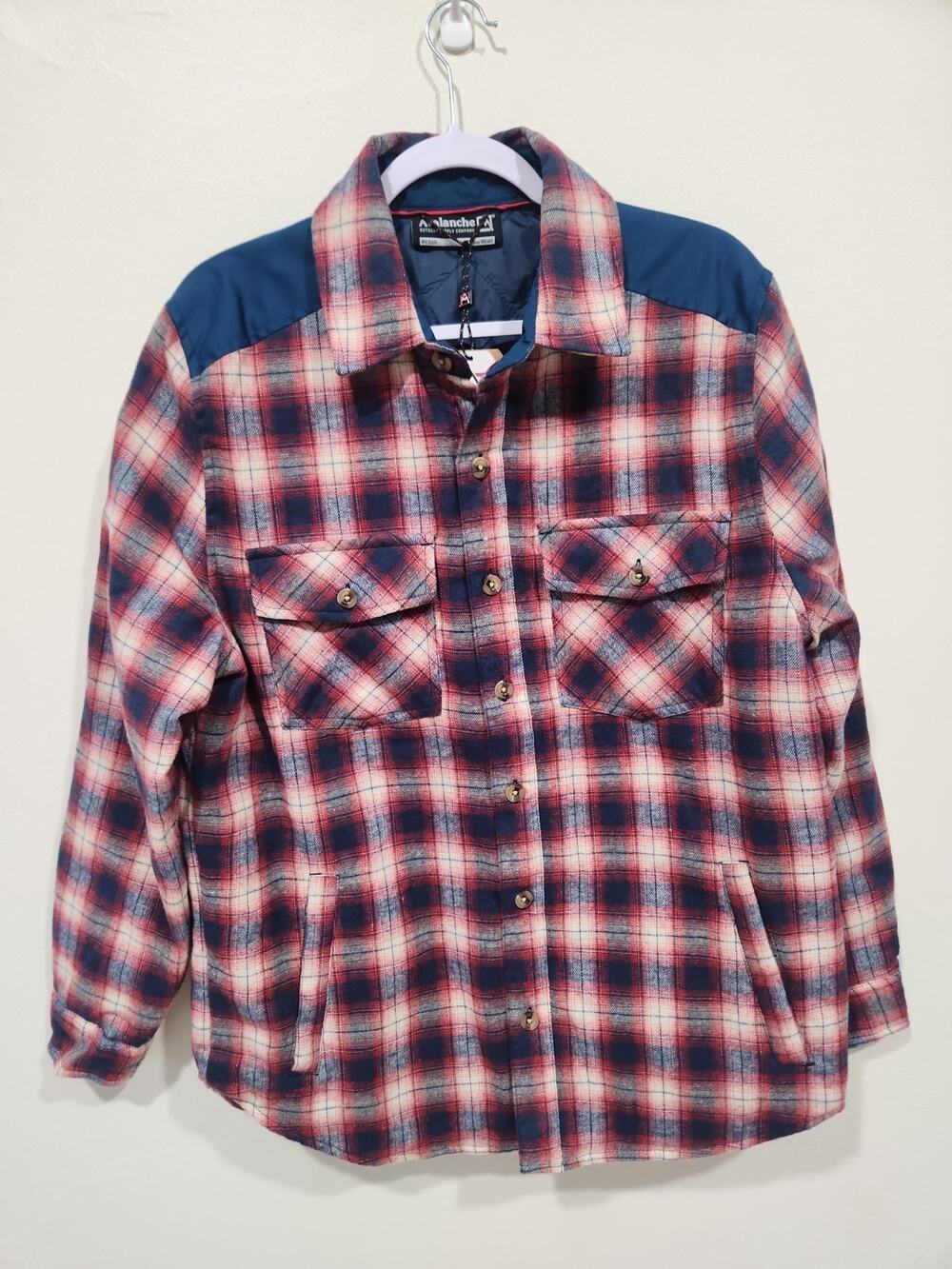 Avalanche Flannel Shirt Jacket Mens Medium Red Shacket Plaid Quilted Lined